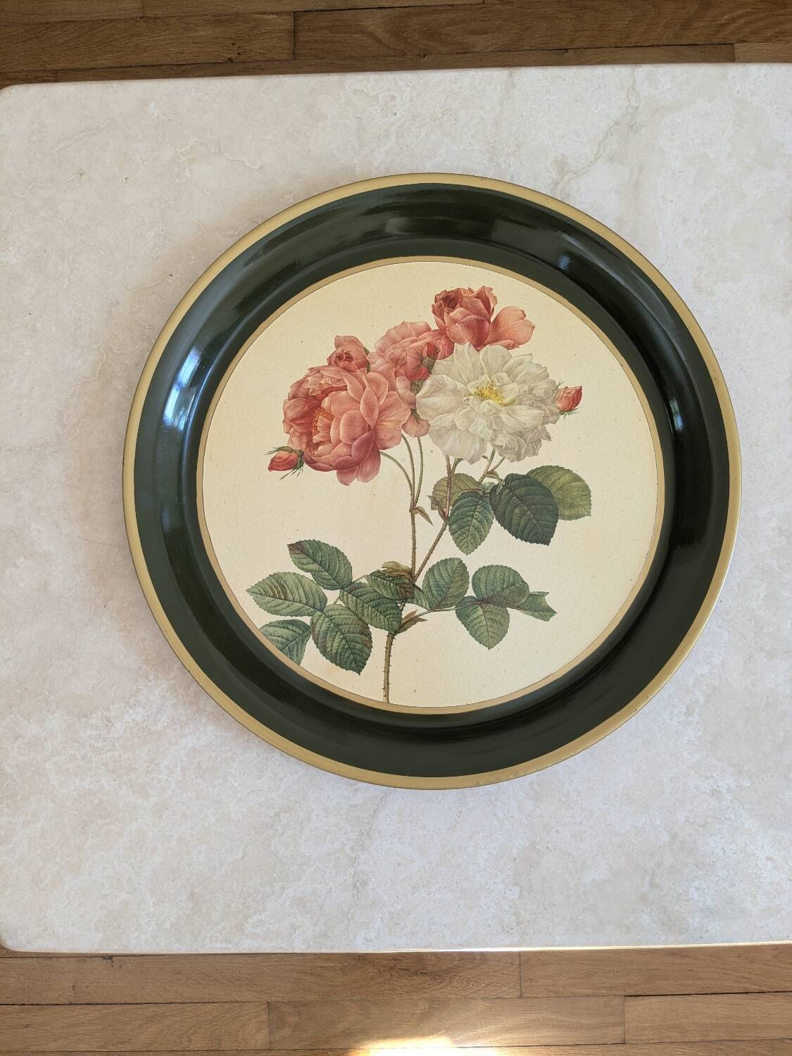 Plateau métal décor floral