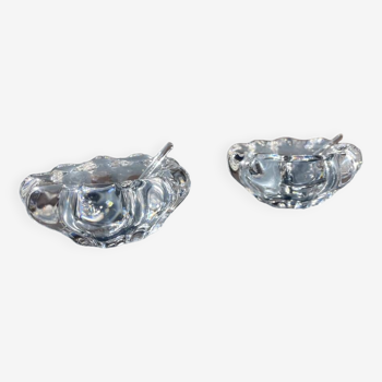 Pair of crystal salerons by daum tableware