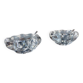 Pair of crystal salerons by daum tableware