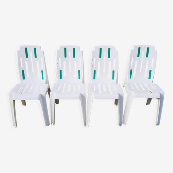 Série de quatre chaises de jardin modèle Samba par Pierre Paulin pour Henri Massonnet édition Stamp