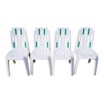 Série de quatre chaises de jardin modèle Samba par Pierre Paulin pour Henri Massonnet édition Stamp