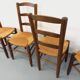 Set of 4 vintage brutalist chairs in wood and straw from the 1960s.