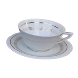 Tea cup with porcelain saucer from Limoges Charles Ahrenfeld bordered gilded