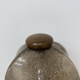 Vintage brutalist glass table lamp with solid oak wooden base , 1970s