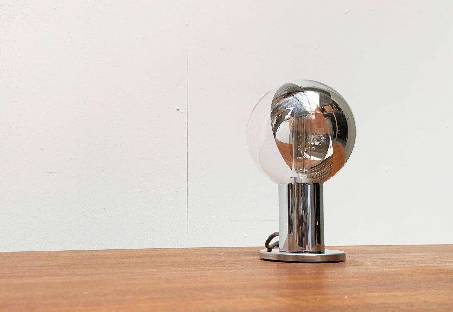 Vintage German table lamp in chrome and glass by Motoko Ishii for Staff.