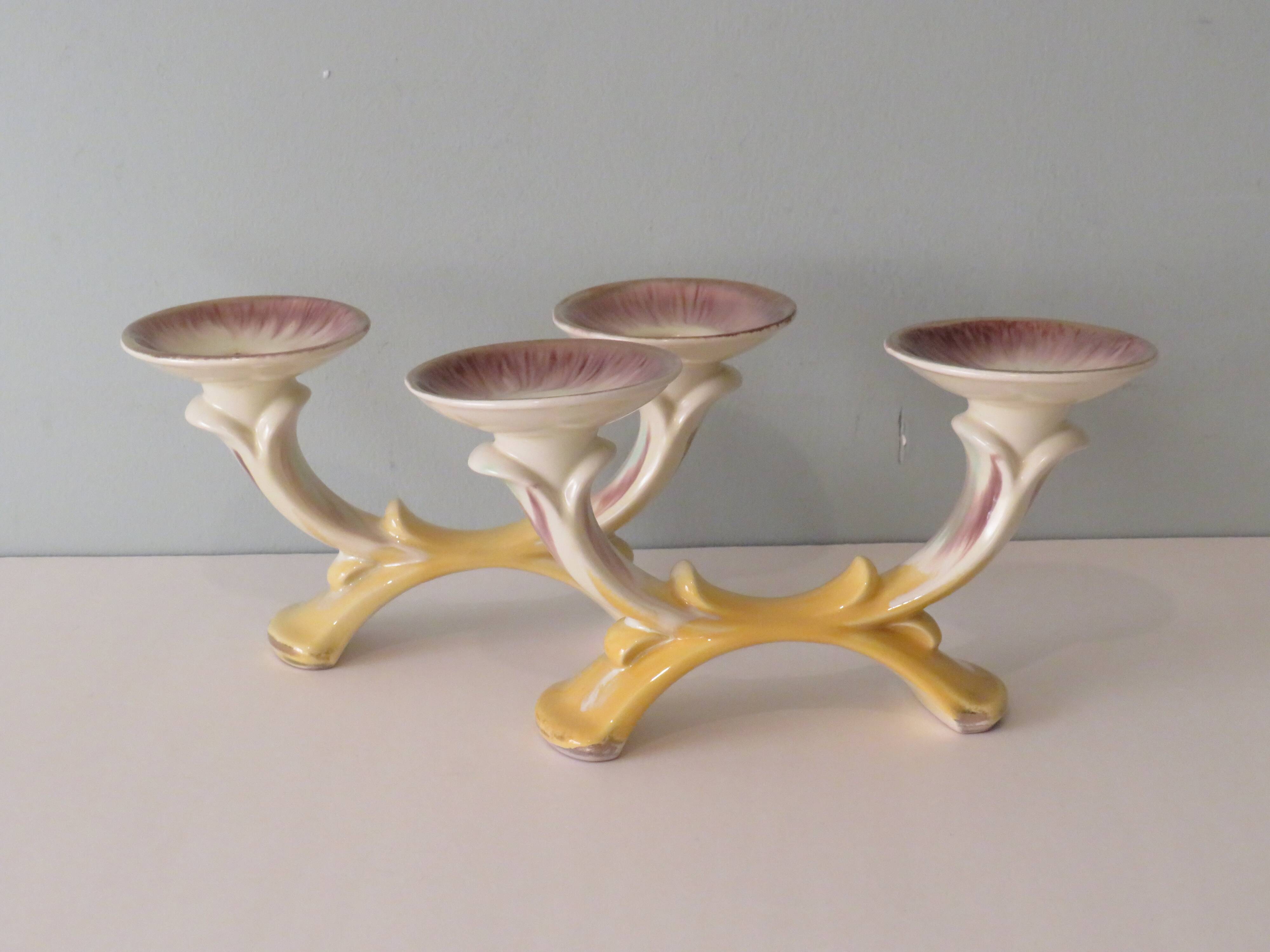 Set of 2 ceramic candle holders in the early twentieth century.