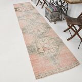 3x13 Pale Red Turkish Vintage Runner Rug, 87x400Cm SK 20299