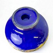 Art Deco French ceramic centerpiece bowl, hand-painted cobalt blue & gold, 20th century