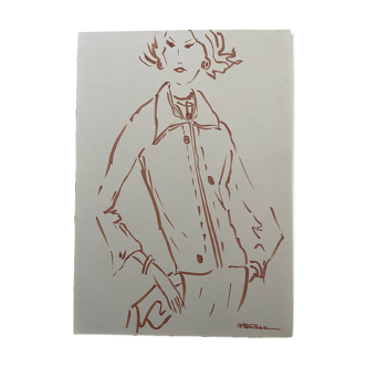 Painting signed in ink fashion engraving "study model of woman's jacket"