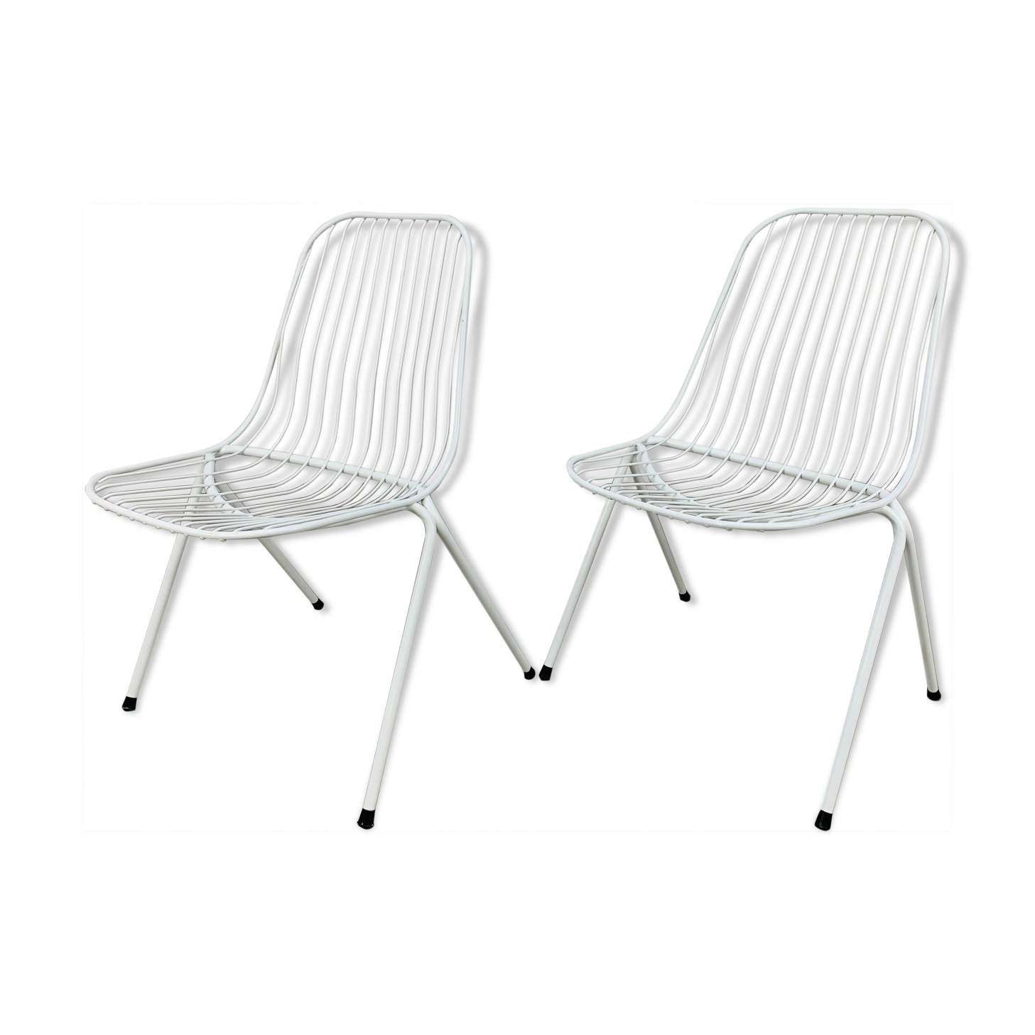 Pair of 50s steel wire chairs by Stella