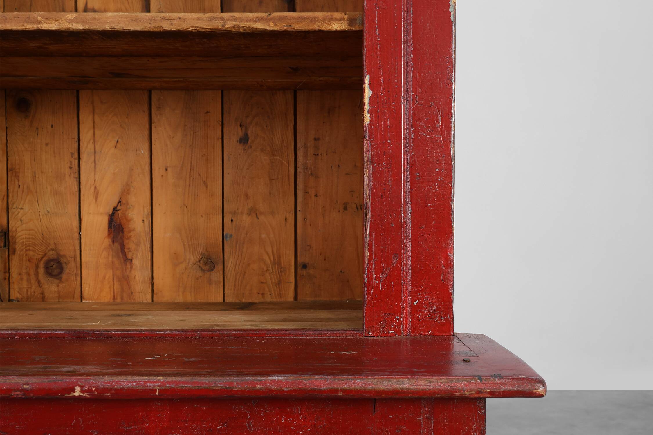 French 19th Century Red‑Painted Stepback Cupboard in Pine