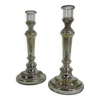 Set of 2 mercury candlesticks, circa 1900 (poor man's silver)