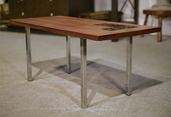 1960s designer coffee table in rosewood and ceramic