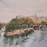 Burin original vue Paris square du Vert galant années 40