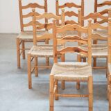 Rustic Friulian chairs with turned legs, set of 12, 1980-1990