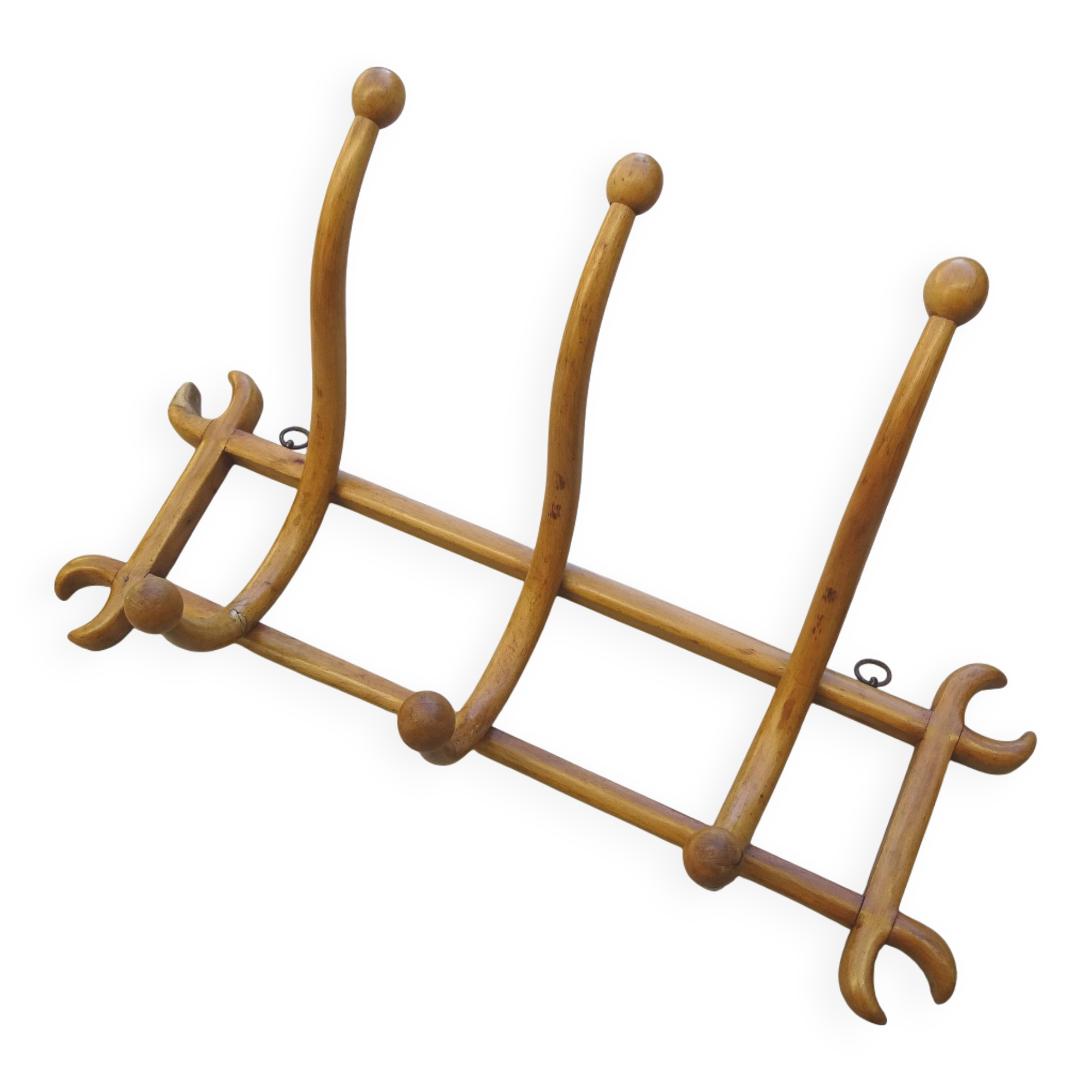 1890 Fischel, Bentwood blond 3-peg wall-mounted coat and hat rack
