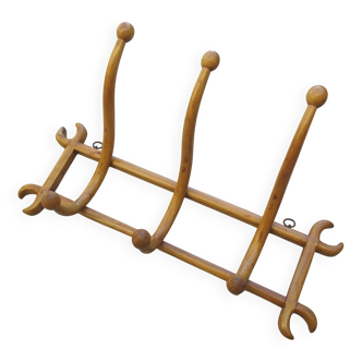 Porte manteaux et chapeaux mural à 3 patères blond 1890 Fischel,Bentwood