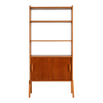 Scandinavian teak shelving unit with sliding doors, 1950s/60s