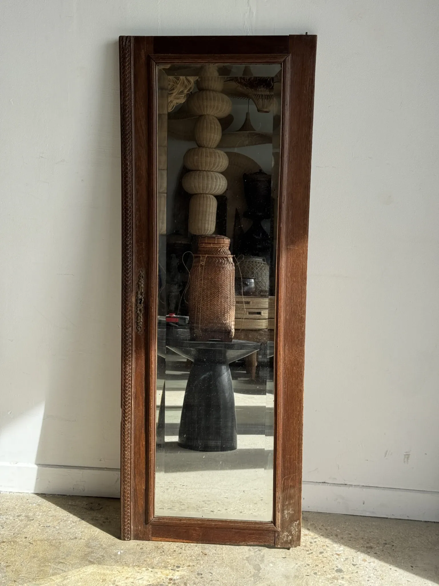 Antique mirror (right) oak wardrobe door with bevelled glass and