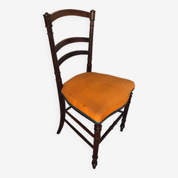 Napoleon 3 style chair black wood & vintage orange fabric