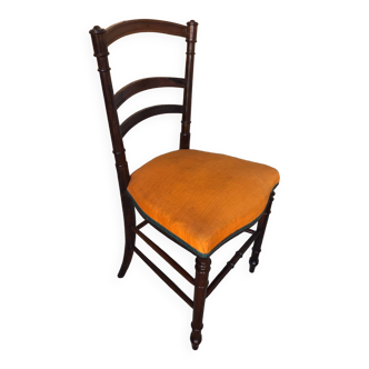 Chaise de style napoleon 3 bois noir & tissu orange vintage