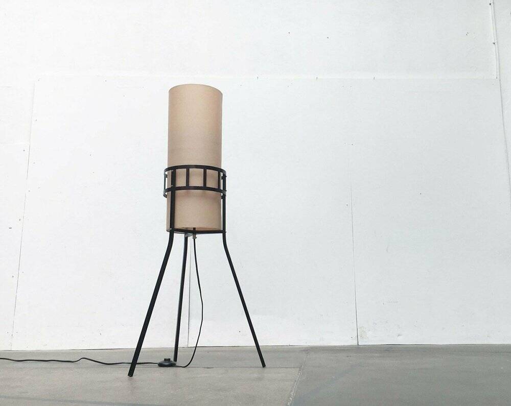 Mid-century tripod rocket floor lamp from the GDR of East Germany by Leuchtenbau Saller, 1960s.