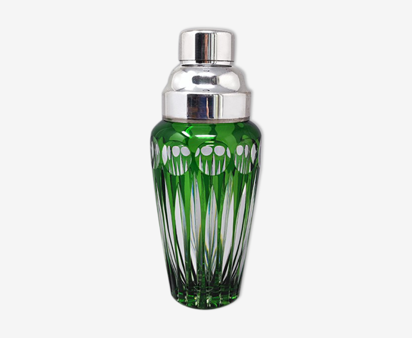 Shaker à cocktail en verre de cristal de bohème verte des années 1960, Italie