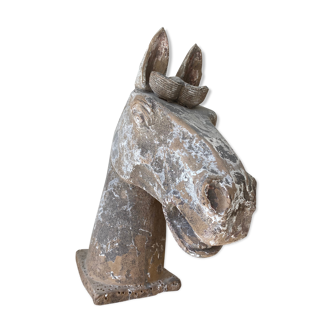 Horse head stone sculpture