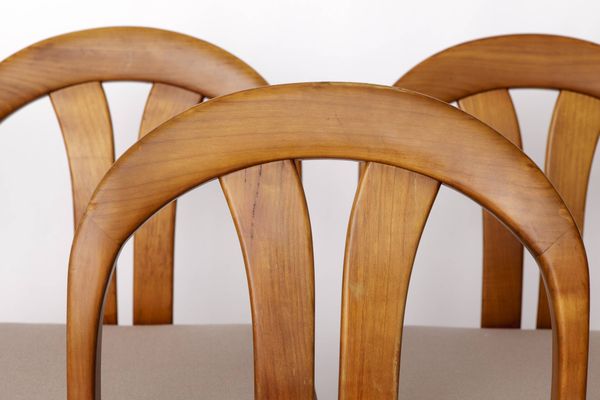 Lot de 4 chaises de salle à manger vintage par Lübke – Allemagne, années 1970 – Merisier et gris