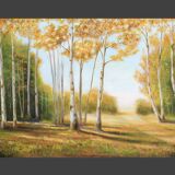 Cuadro con paisaje de álamos pintado al oleo sobre lienzo. Oil painting