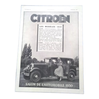 Publicité voiture Citroën issue d'une revue d'époque 1931