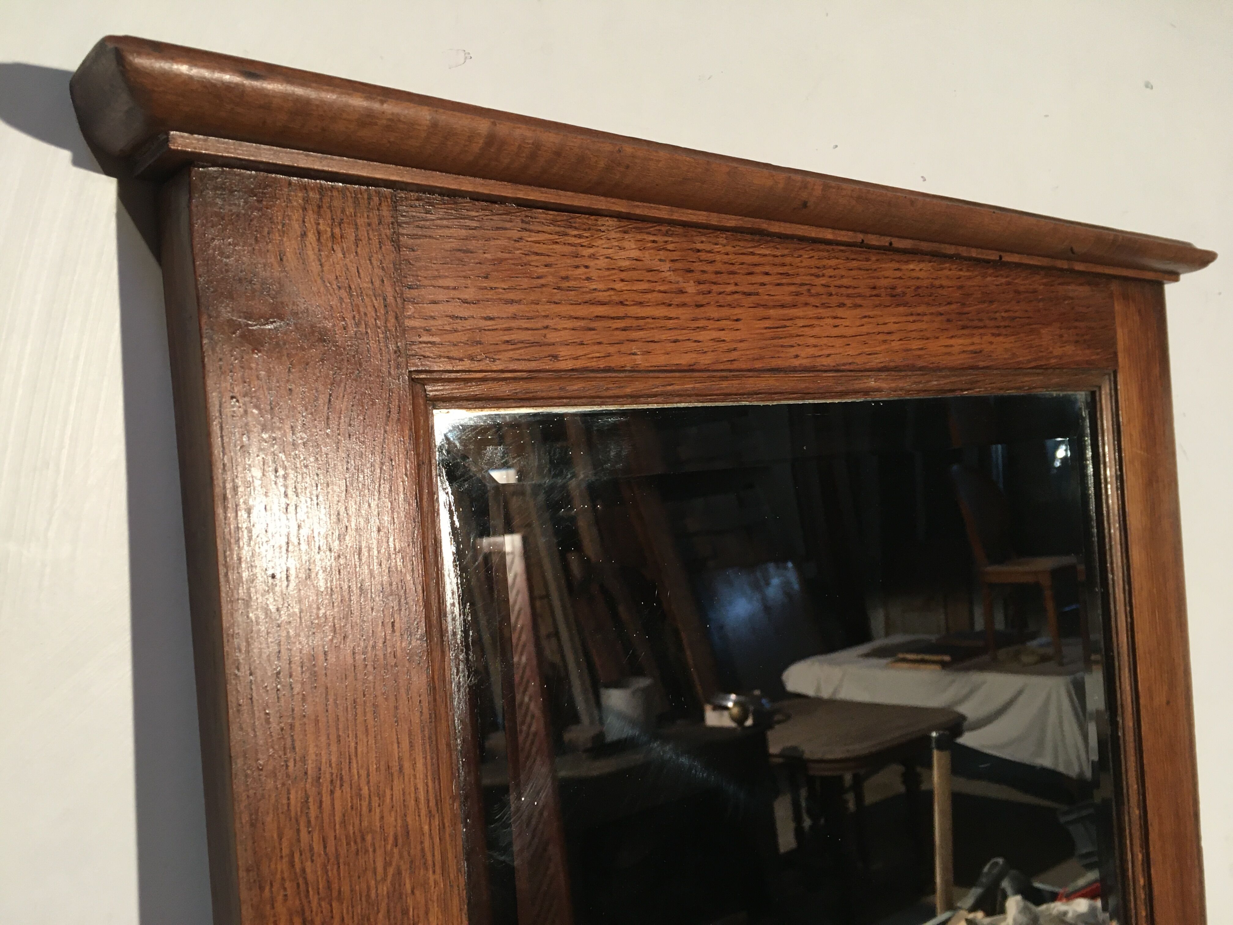 Bevelled mirror oak frame