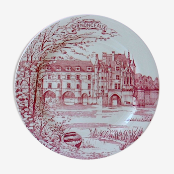 Small plate decorated with a sanguine representing the castle of Chenonceaux