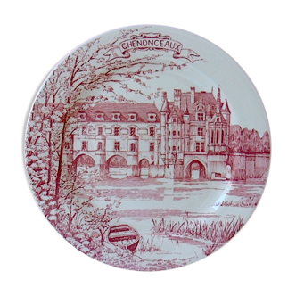 Small plate decorated with a sanguine representing the castle of Chenonceaux