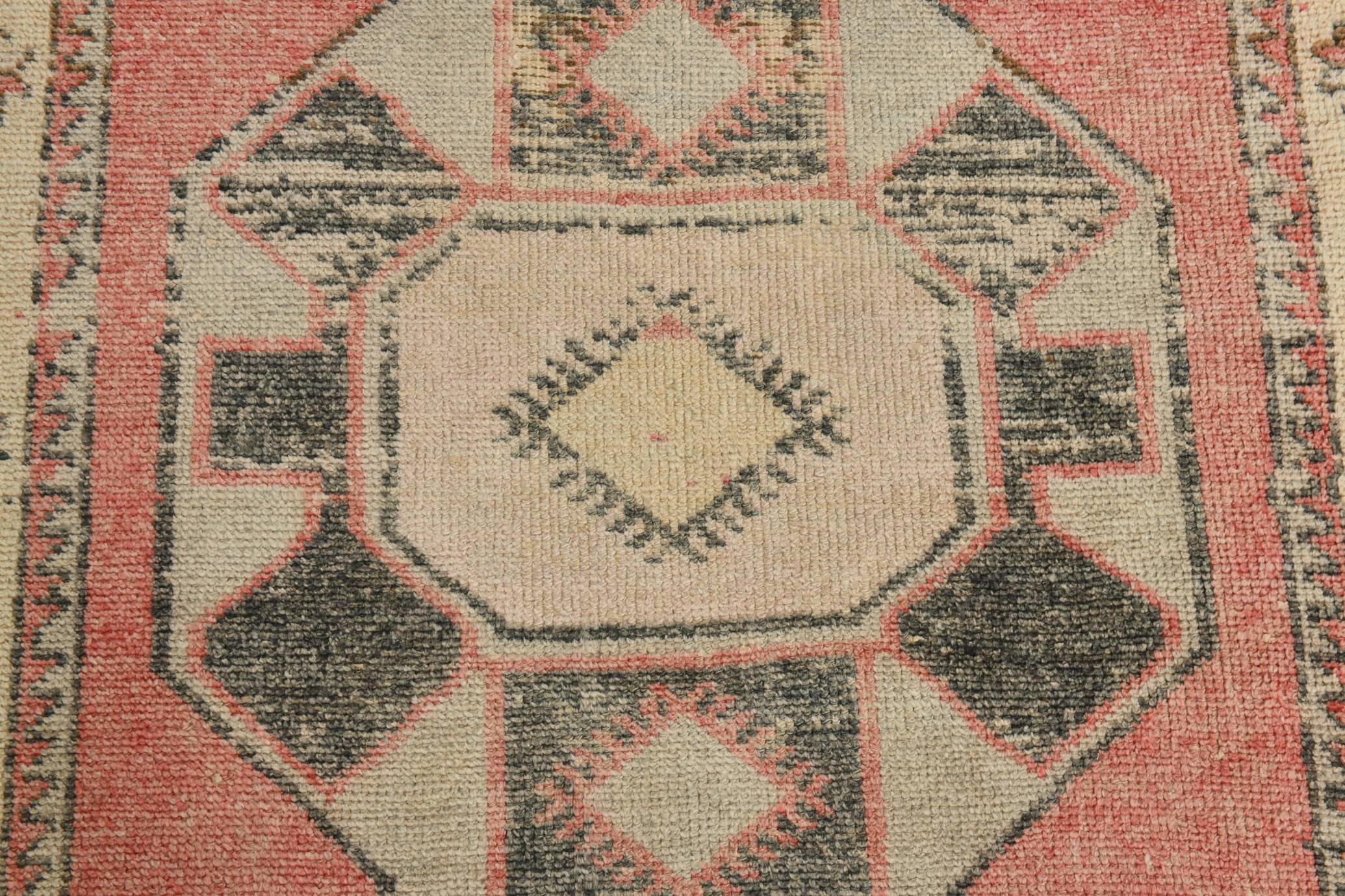 4x12 Coral Red & Beige Vintage Runner Rug,106x375 Cm