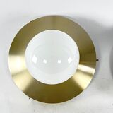 Stilux Milano, vintage round gilded aluminum wall lamps from 60s. Set of two