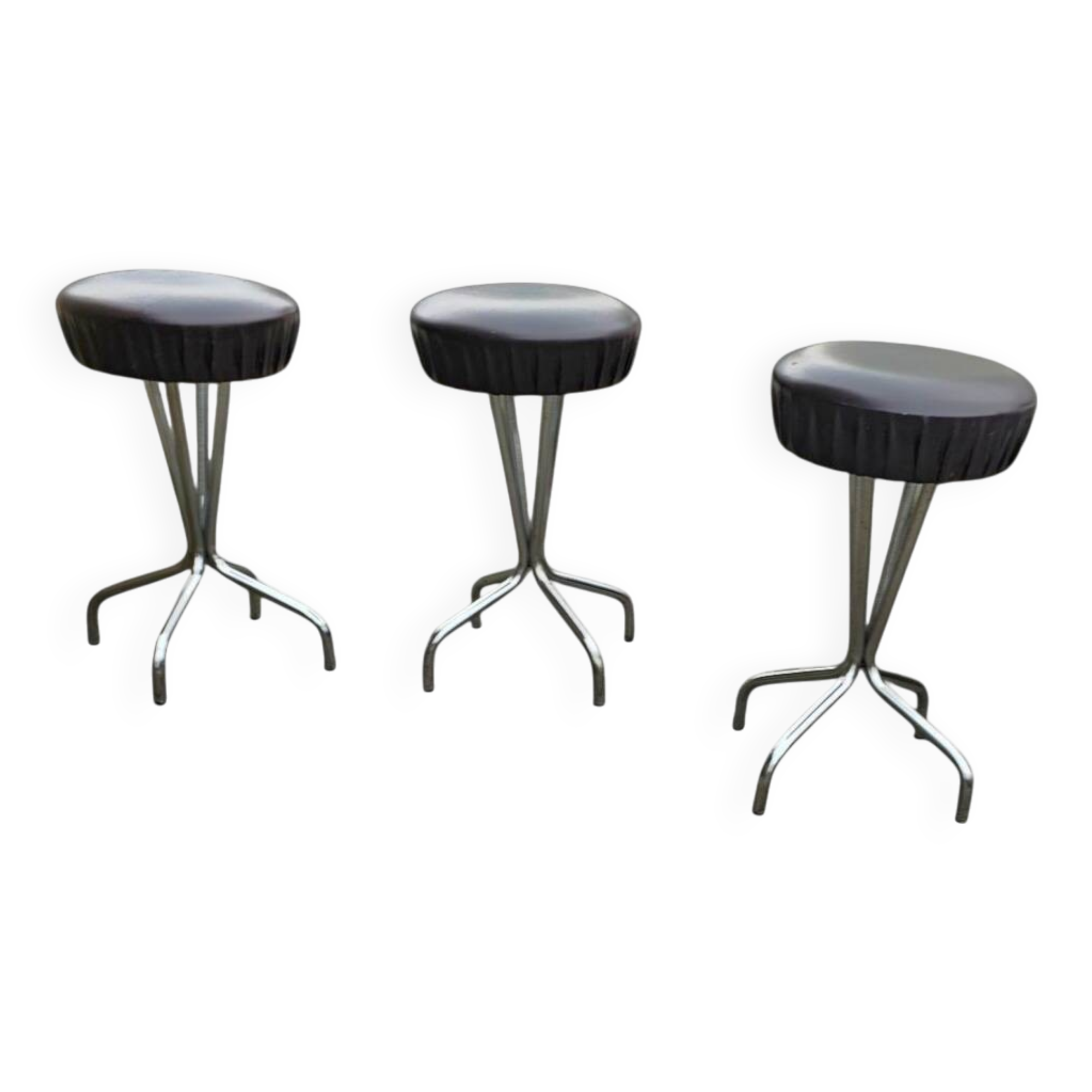 3 x stool / black top / chrome frame / 1970s  / Height 53 Depth 40 cm