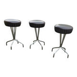 3 x stool / black top / chrome frame / 1970s  / Height 53 Depth 40 cm