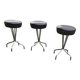 3 x stool / black top / chrome frame / 1970s  / Height 53 Depth 40 cm