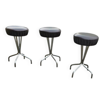 3 x stool / black top / chrome frame / 1970s  / Height 53 Depth 40 cm