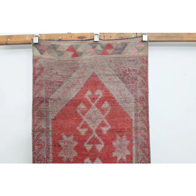 1970s Turkish Oushak Handmade Wool Cotton Red Runner Rug 81x275