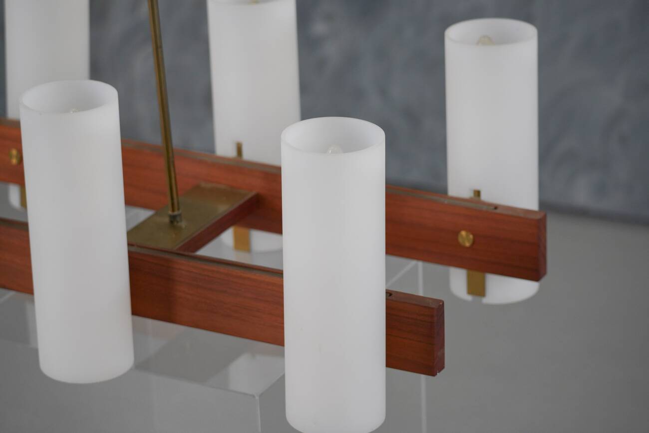 Vintage Danish teak and brass ceiling lamp, Denmark 1970s