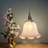 Pendant light, vintage lampshade in pink frosted glass