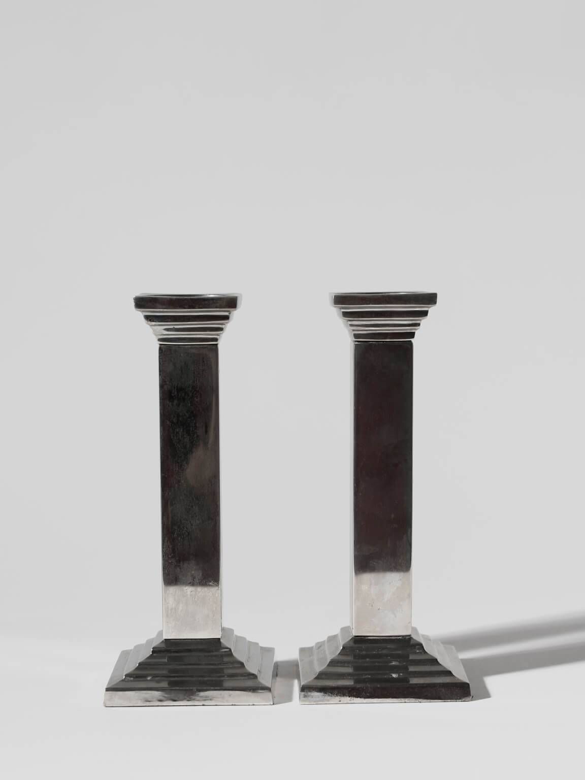 Pair Of Art Deco Silver Plated Candle Holders