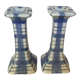 Pair of candlesticks patterns dish towels blue tiles