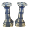 Pair of candlesticks patterns dish towels blue tiles