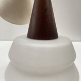 Teak and opaline pendant light from the 60s by Louis Kalff for Philips