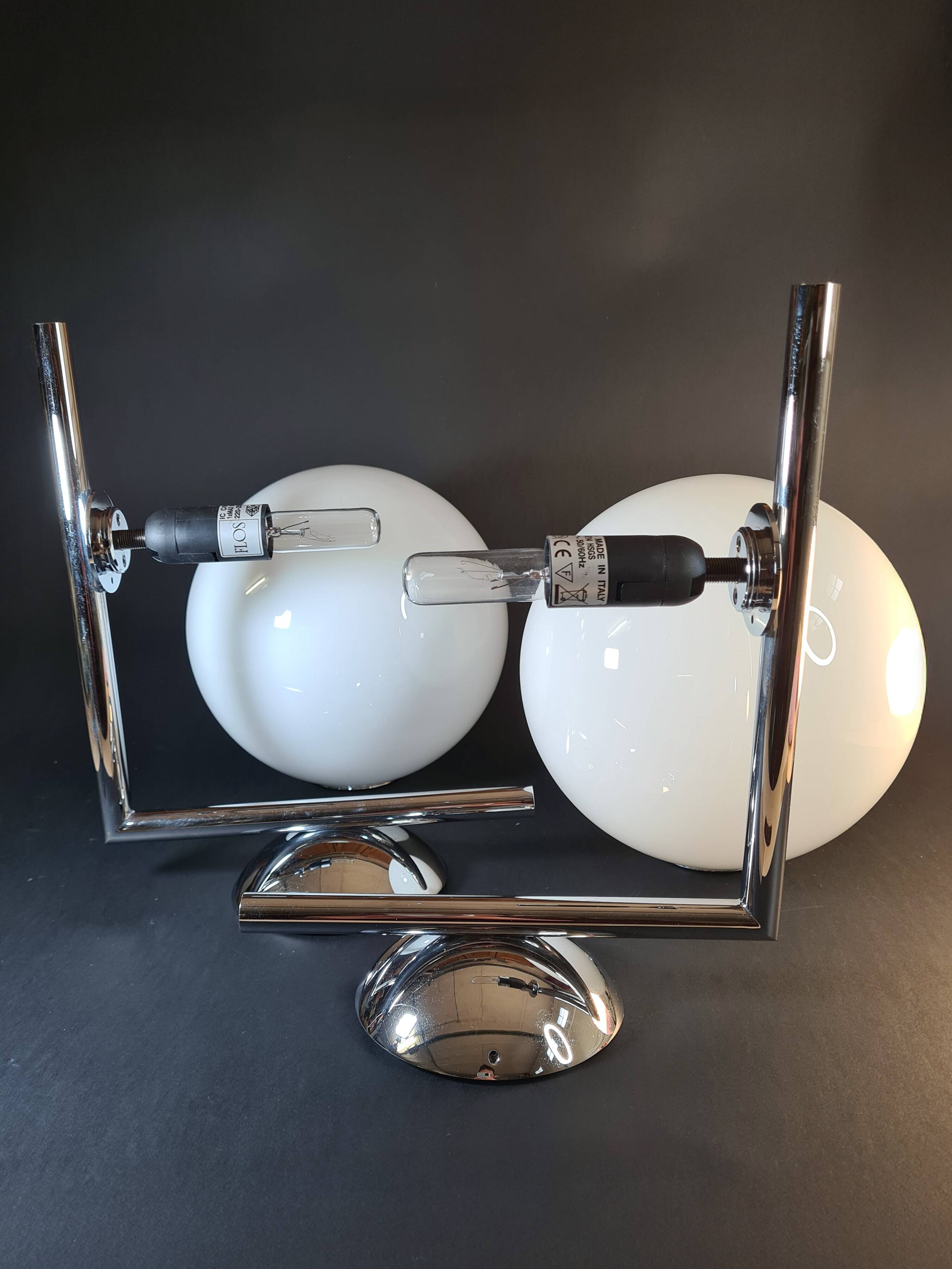 Pair of FLOS IC Lights C/W2 Wall Lights – Chrome & Globe Ø30 – Blown Glass
