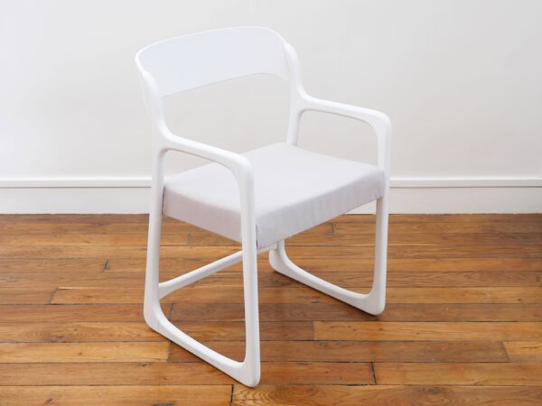 Fauteuil Baumann Traineau -Restauré - Tissu, mousse & sangles : neuf