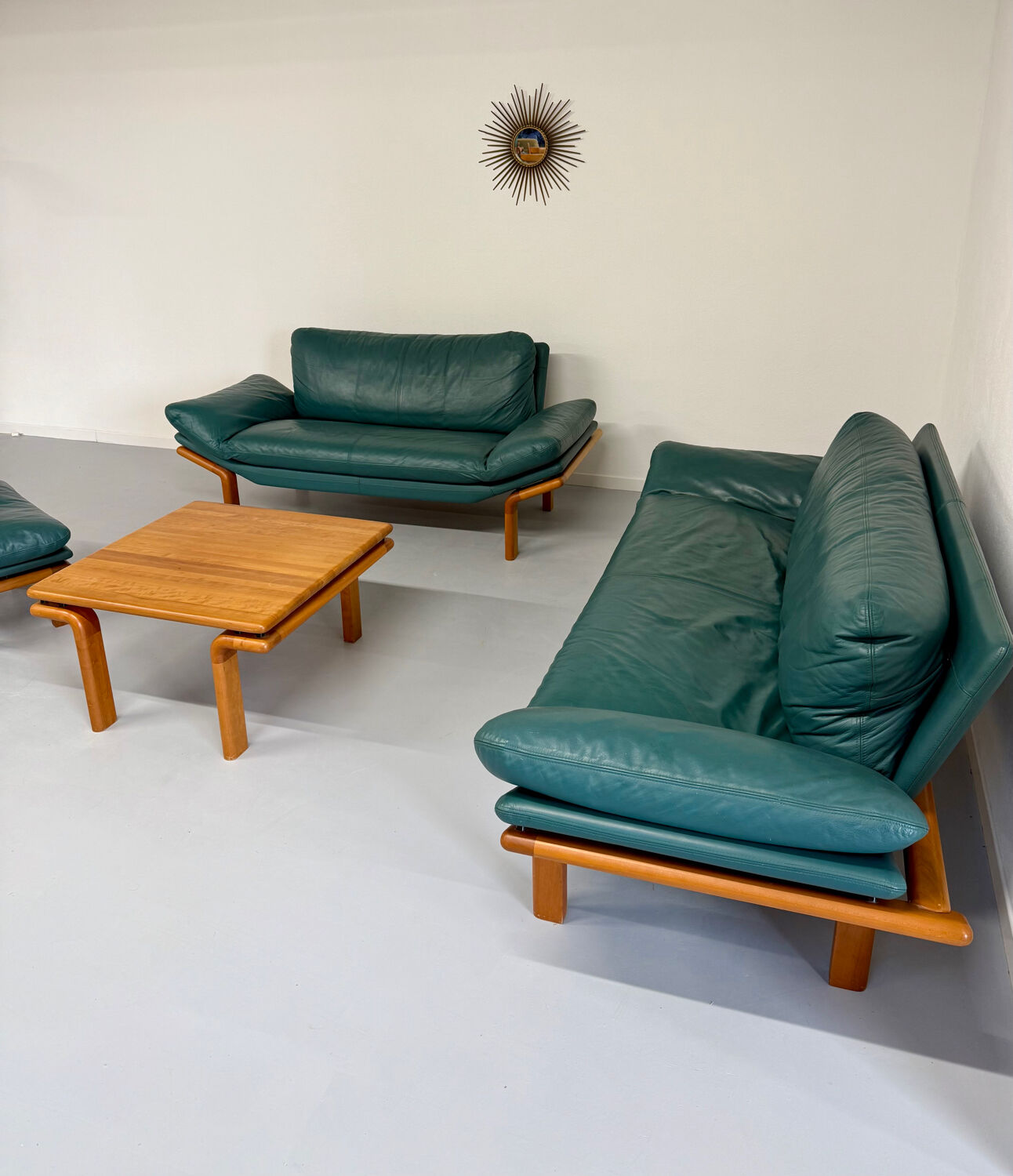 Salon complet canapé cuir teck design scandinave Komfort Danish